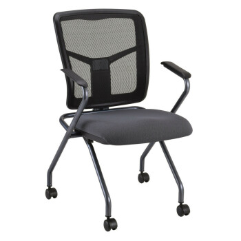 black chair on wheels with plastic arms